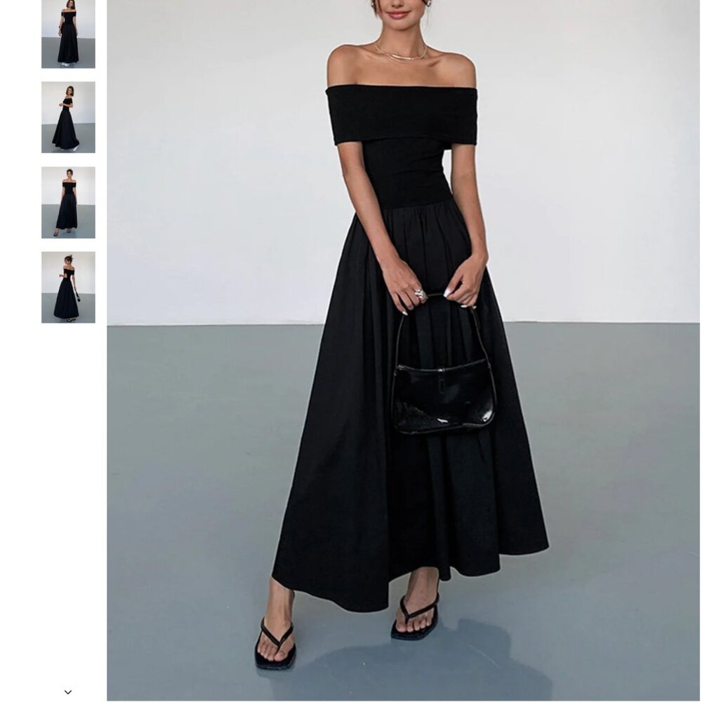 Commense Frenchy Solid Off-Shoulder Long Dress